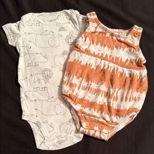 Baby Onesie Set in White and Orange